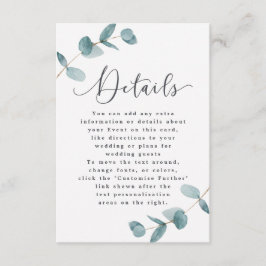 Cartão De Informações Detalhes do Casamento de Quadro Eucalyptus Minimal