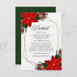 Cartão De Informações Detalhes do Casamento de Red Poinsettia Pine Green