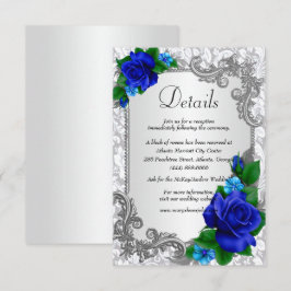Cartão De Informações Detalhes do Casamento de Rosas Azuis Elegantes
