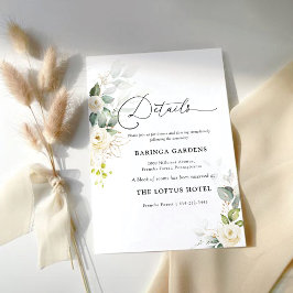 Cartão De Informações Detalhes do Casamento de Rosas Brancas Greenery
