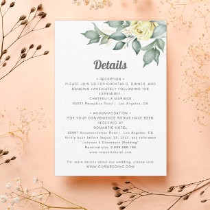 Cartão De Informações Detalhes do casamento de rosas de aquarela amarela
