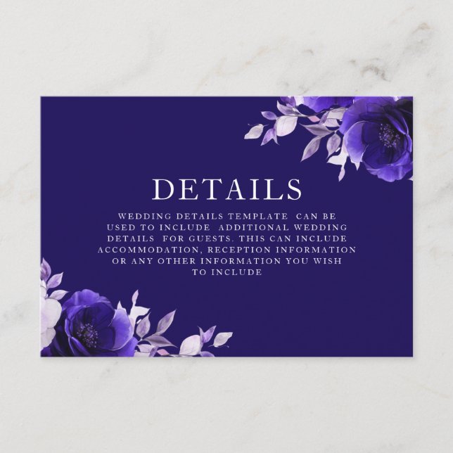 Cartão De Informações Detalhes do casamento de Rosas Marinhos Azuis da M (Frente)