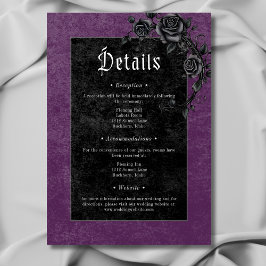 Cartão De Informações Detalhes do Casamento de Rosas Raven Preto Gótico