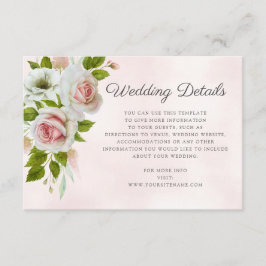 Cartão De Informações Detalhes do Casamento de Rosas Rosa-Cor-de-Água Ro