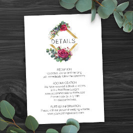 Cartão De Informações Detalhes do Casamento de rosas vermelhas e Eucalup