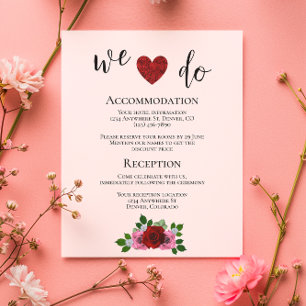 Cartão De Informações Detalhes do Casamento de Rosas Vermelhas e Rosas
