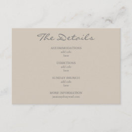 Cartão De Informações Detalhes do Casamento de Script Beige Taupe Minima