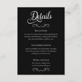 Cartão De Informações Detalhes do Casamento de Script Branco e Preto Ele