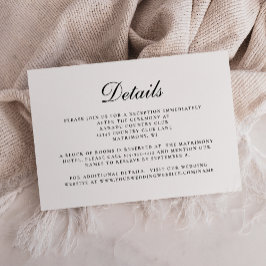 Cartão De Informações Detalhes do Casamento de Script Branco na moda Pre