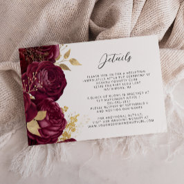 Cartão De Informações Detalhes do Casamento de Script Dourado Floral da