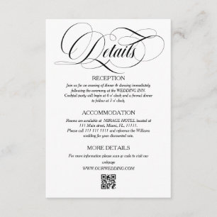 Cartão De Informações Detalhes do Casamento de Script Elegante Branco e 