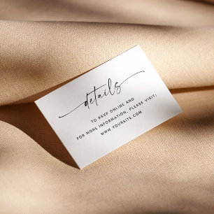 Cartão De Informações Detalhes do casamento de script limpo minimalista