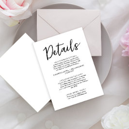 Cartão De Informações Detalhes do Casamento de Script Preto e Branco Min