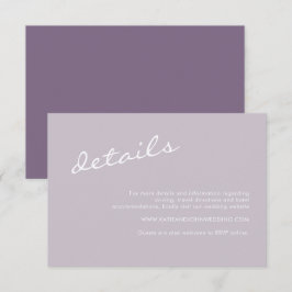 Cartão De Informações Detalhes do Casamento de Script Purple Mauve Minim