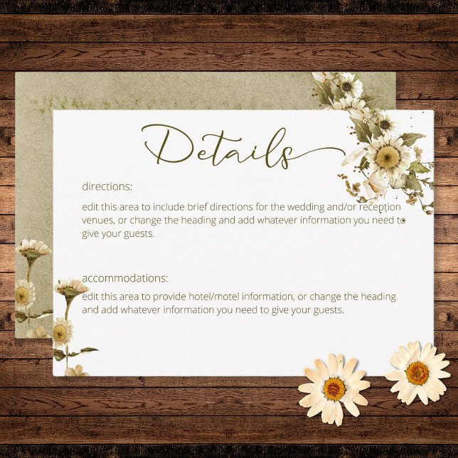 Cartão De Informações Detalhes do Casamento de Summer Wildflower & Daisi (Summer Wildflowers & Daisies Wedding Details Enclosure Card)