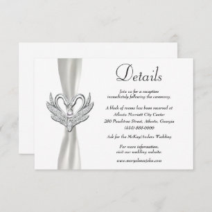 Cartão De Informações Detalhes do Casamento de Swans de Prata Branca