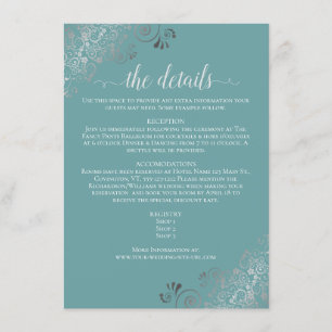 Cartão De Informações Detalhes do Casamento de Teal Elegante de Silver F