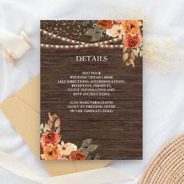 Cartão De Informações Detalhes do Casamento de Terracotta Floral Terravi
