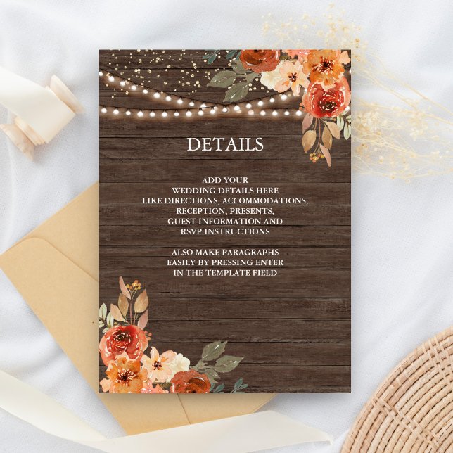 Cartão De Informações Detalhes do Casamento de Terracotta Floral Terravi (Criador carregado)