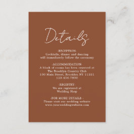 Cartão De Informações Detalhes do Casamento de Terracotta Simples e Mode