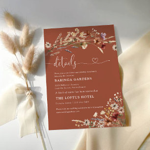 Cartão De Informações Detalhes do Casamento de Terracotta Tiny Wildflowe