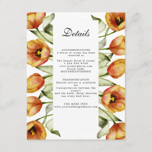 Cartão De Informações detalhes do casamento de tulipas laranja-aquarela