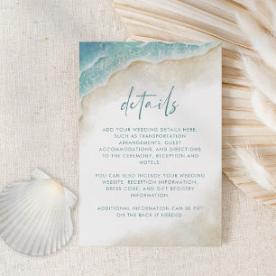 Cartão De Informações Detalhes do Casamento de Verão na Praia do Oceano