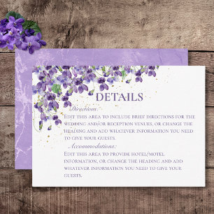 Cartão De Informações Detalhes do Casamento de Violetas com Aquarela Rox
