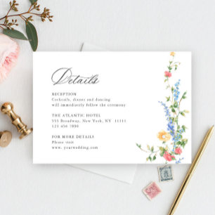 Cartão De Informações Detalhes do Casamento de Watercolor Meadow Wildflo