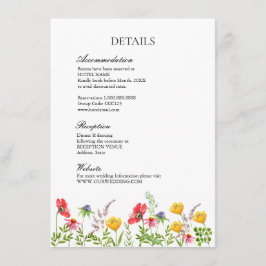 Cartão De Informações Detalhes do casamento de Watercolor Wildflower