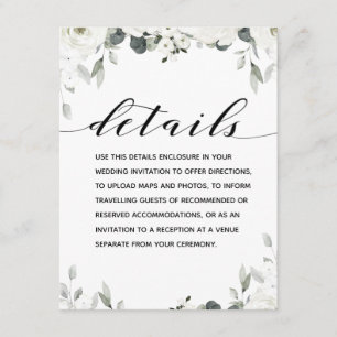 Cartão De Informações Detalhes do Casamento de White Peony Greenery
