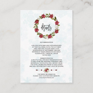 Cartão De Informações Detalhes do Casamento de Winter Poinsettia Snowfla