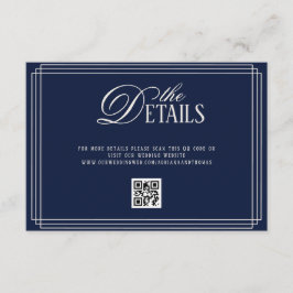 Cartão De Informações Detalhes do Casamento Deep Blue Old Money