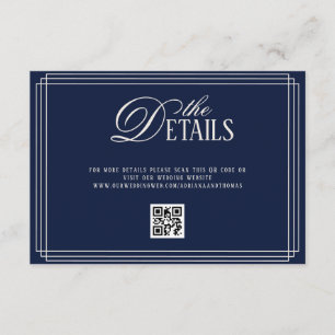 Cartão De Informações Detalhes do Casamento Deep Blue Old Money