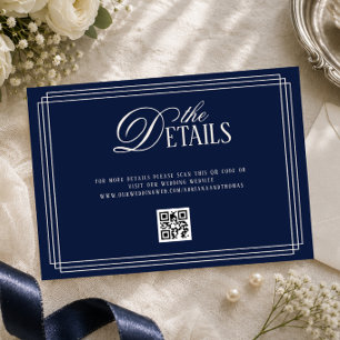 Cartão De Informações Detalhes do Casamento Deep Blue Old Money