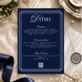 Cartão De Informações Detalhes do Casamento Dinheiro Antigo Azul Escuro