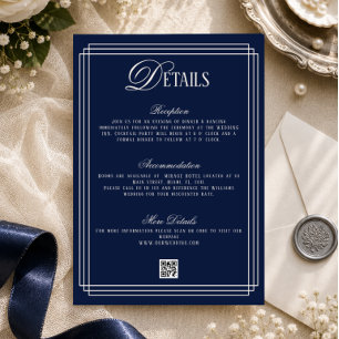 Cartão De Informações Detalhes do Casamento Dinheiro Antigo Azul Escuro
