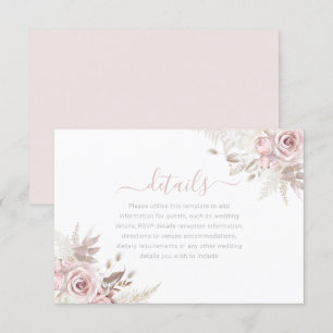 Cartão De Informações Detalhes do Casamento Divine Dusty Rose Blush & Iv