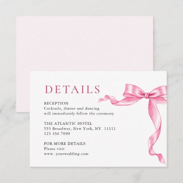 Cartão De Informações Detalhes do Casamento do Arco Gentil Rosa Elegante (Frente/Verso)