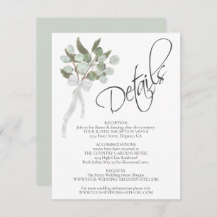 Cartão De Informações Detalhes do Casamento do Buquê Eucalyptus & Greene