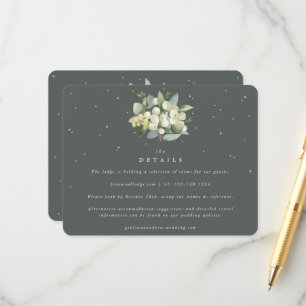 Cartão De Informações Detalhes do Casamento do Buquê Verde Snowberry+Euc