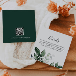 Cartão De Informações Detalhes do Casamento do Código QR do Emerald Gree