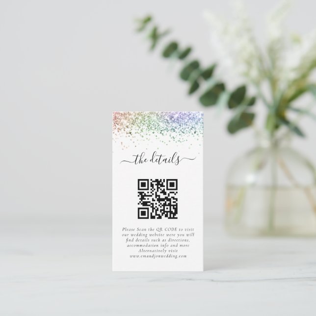 Cartão De Informações Detalhes do Casamento do Código QR do Mini Rainbow (Em pé/Frente)