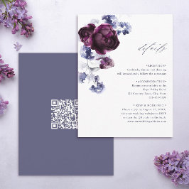 Cartão De Informações Detalhes do Casamento do Código QR Floral Roxo & I