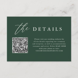 Cartão De Informações Detalhes do Casamento do Código QR Verde Emerald
