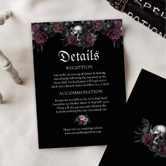 Cartão De Informações Detalhes do Casamento do Crânio Floral Gótico Burg