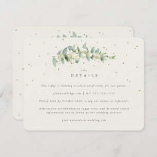 Cartão De Informações Detalhes do Casamento do Cream Snowberry+Eucalyptu
