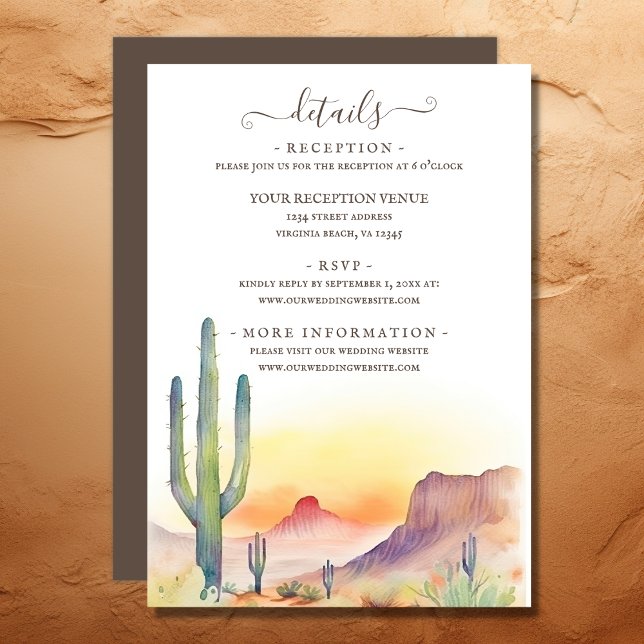 Cartão De Informações Detalhes do Casamento do Deserto do Sudoeste Cactu (Southwestern Desert Cactus Wedding Details Enclosure Card)