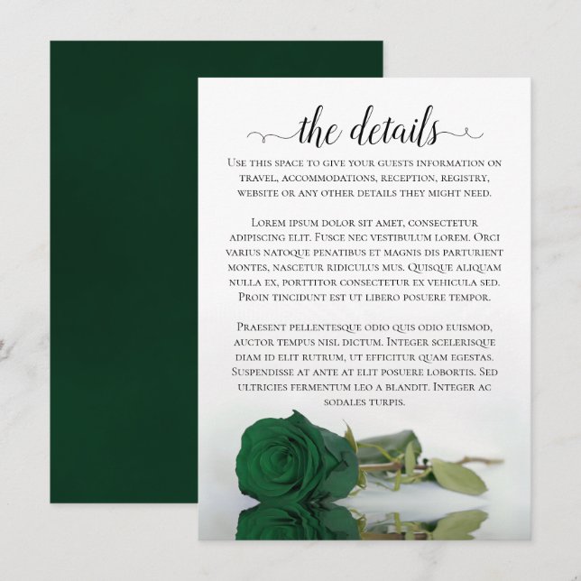 Cartão De Informações Detalhes do casamento do Elegante Emerald Green Ro (Frente/Verso)