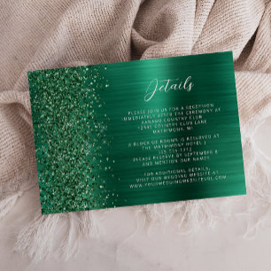 Cartão De Informações Detalhes do Casamento do Emerald Green escovado de